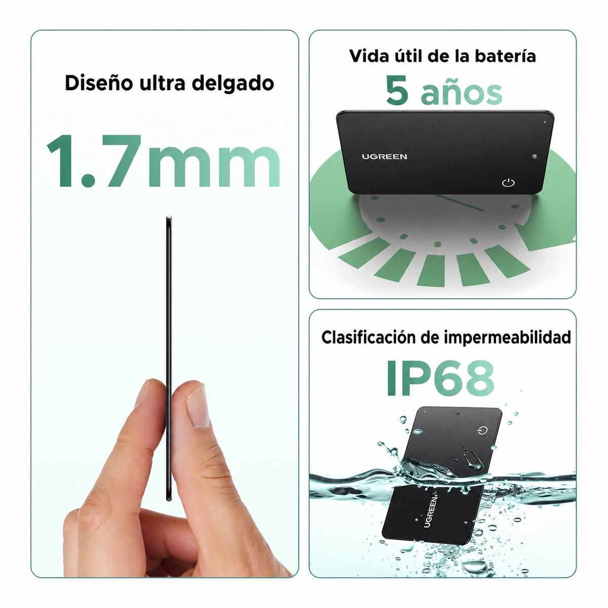 Localizador inteligente tipo tarjeta para Android o iOS UGREEN CM915