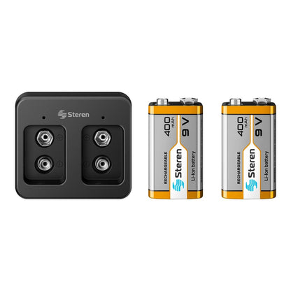 Combo de 2 baterías recargable Li-ion cuadrada de 9V 400mAh con cargador-1