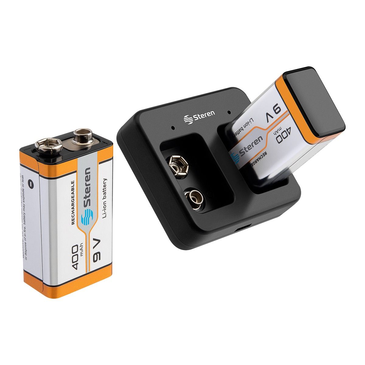 Combo de 2 baterías recargable Li-ion cuadrada de 9V 400mAh con cargador-2