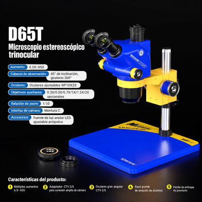 Microscopio trinocular estéreo Mechanic D65T con base B11-3