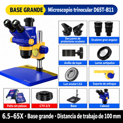 Microscopio trinocular estéreo Mechanic D65T con base B11-5