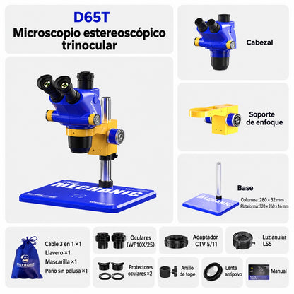 Microscopio trinocular estéreo Mechanic D65T con base B11-7