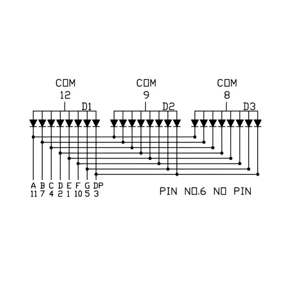 Display de 7 segmentos de 3 dígitos, ánodo común de 0.56"-2