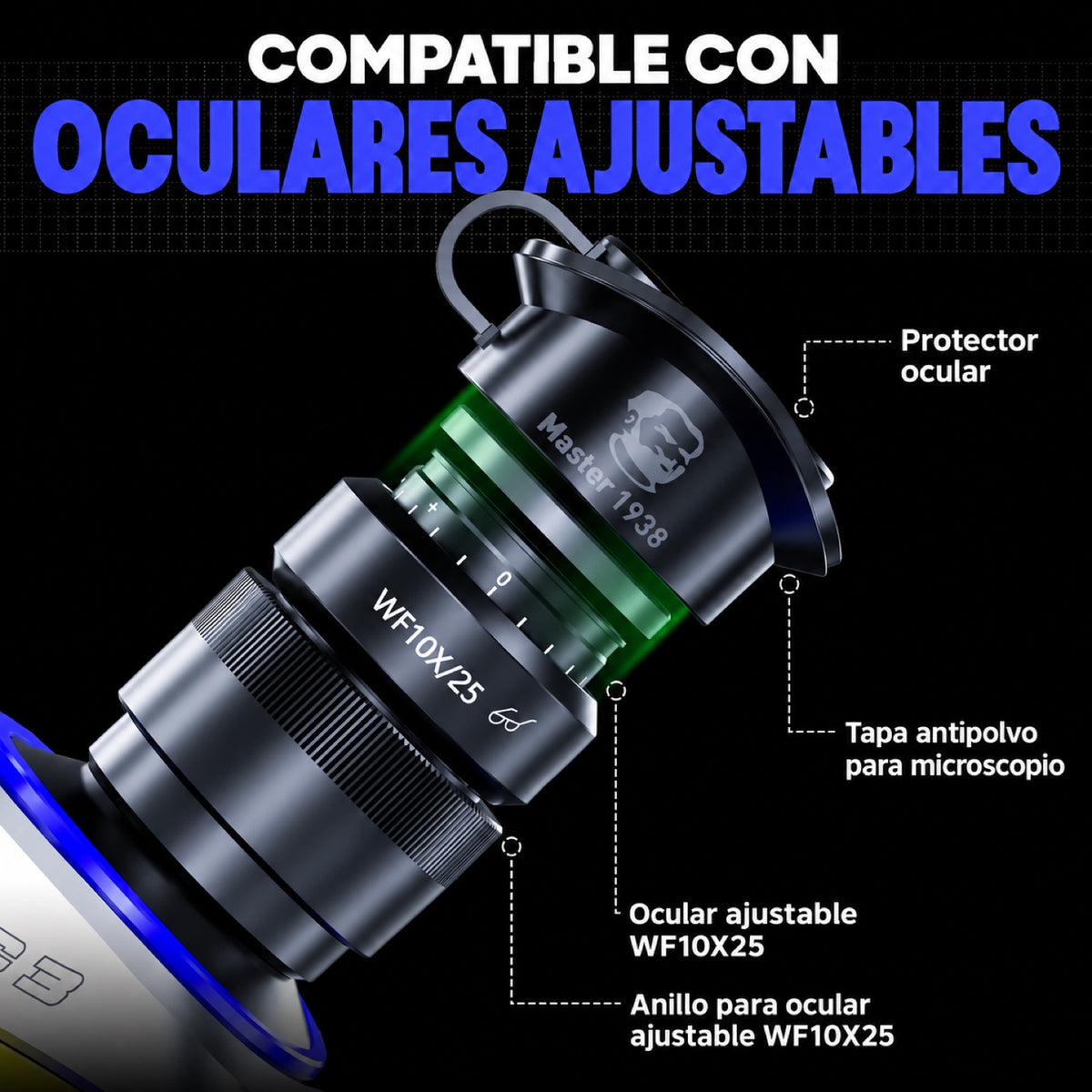 Protectores con tapa Mechanic DFC para oculares de microscopio, par-7