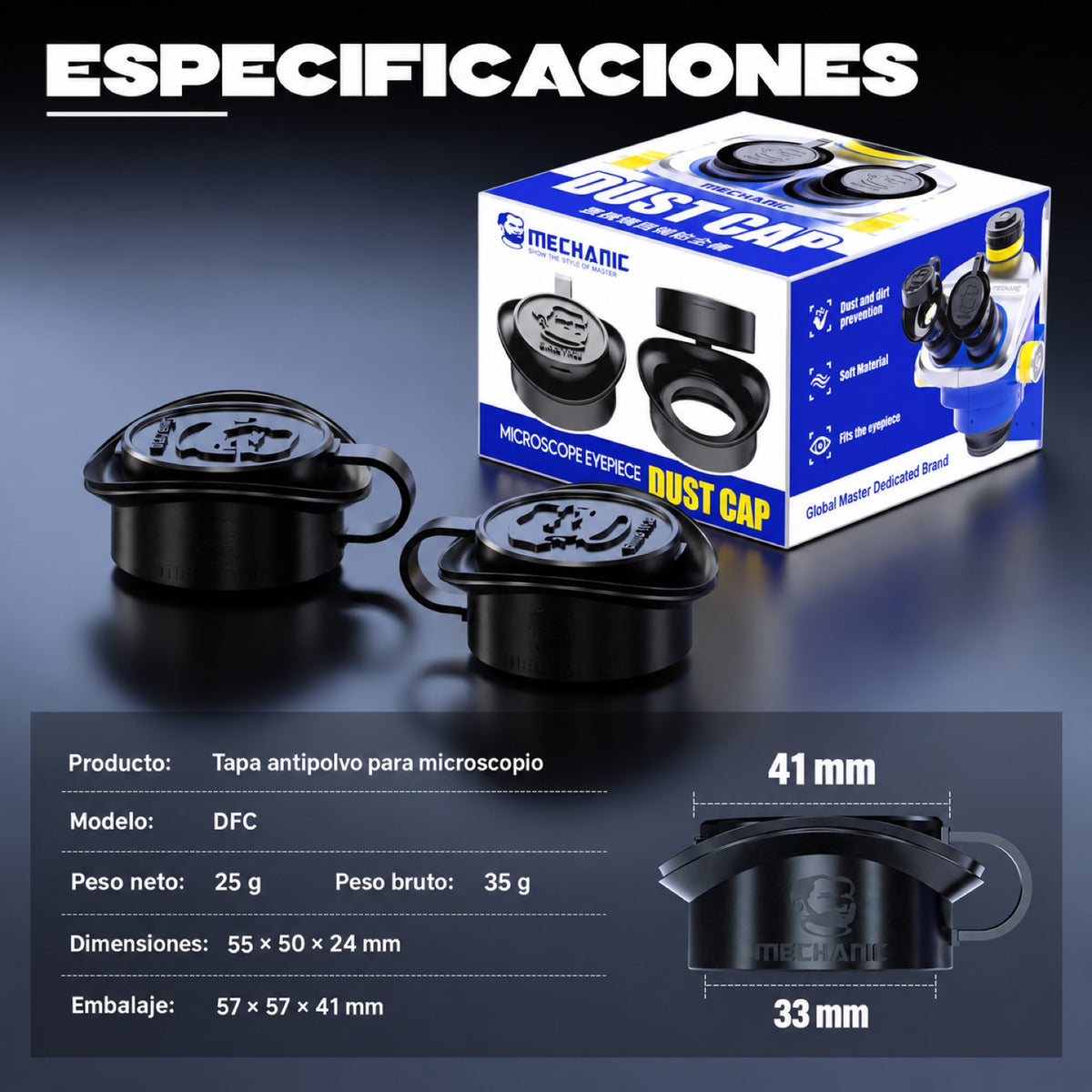 Protectores con tapa Mechanic DFC para oculares de microscopio, par-8
