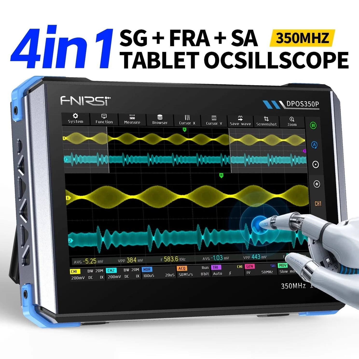 Osciloscopio 4 en 1 de 350 MHz y 2 canales DPOS350P-6