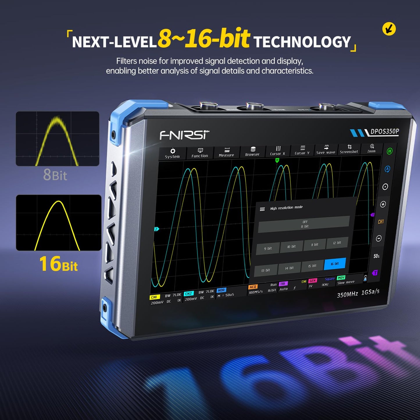Osciloscopio 4 en 1 de 350 MHz y 2 canales DPOS350P-5