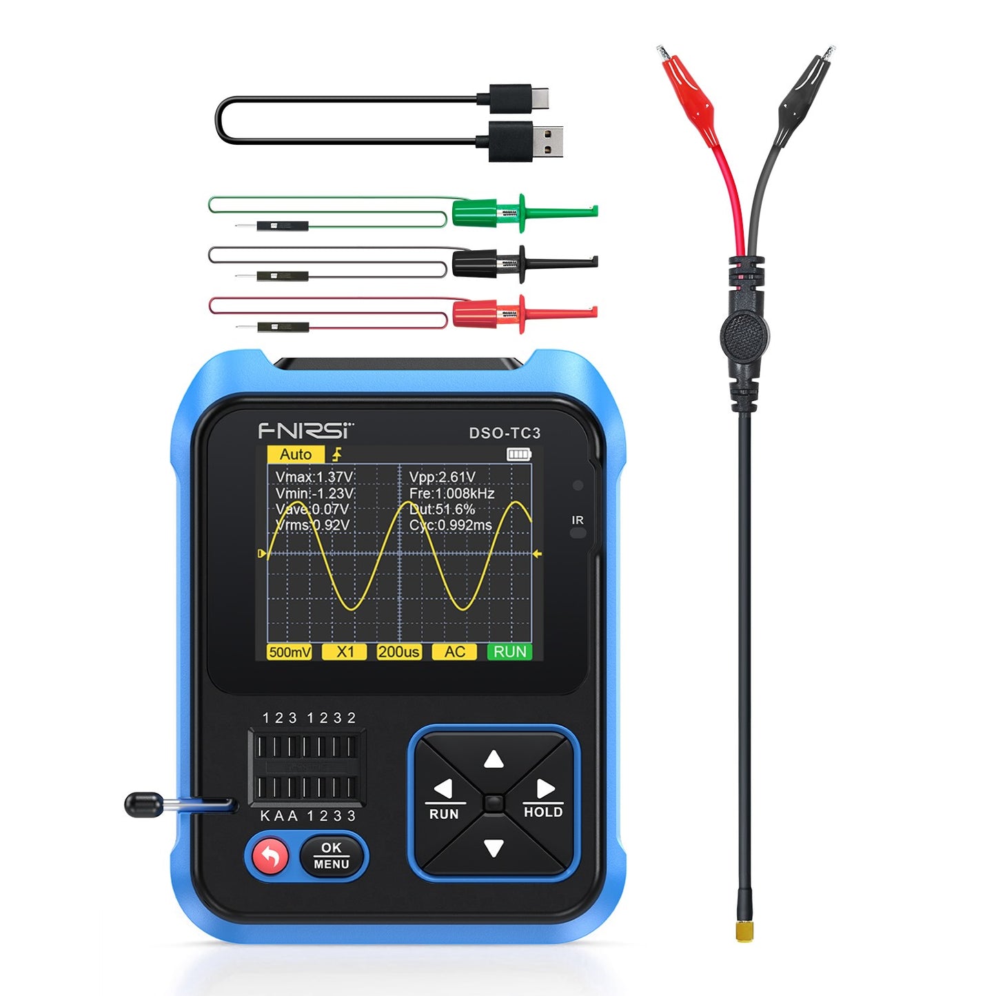 Osciloscopio portátil y tester de componentes Fnirsi DSO-TC3-8