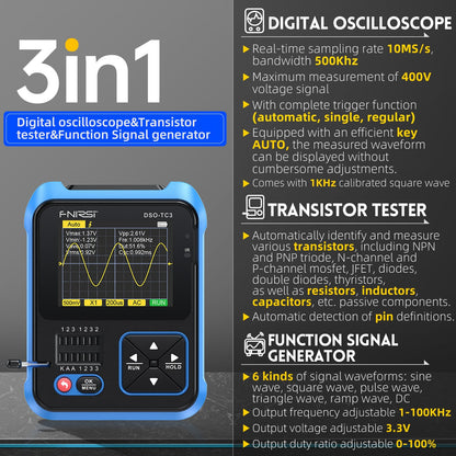 Osciloscopio portátil y tester de componentes Fnirsi DSO-TC3-4
