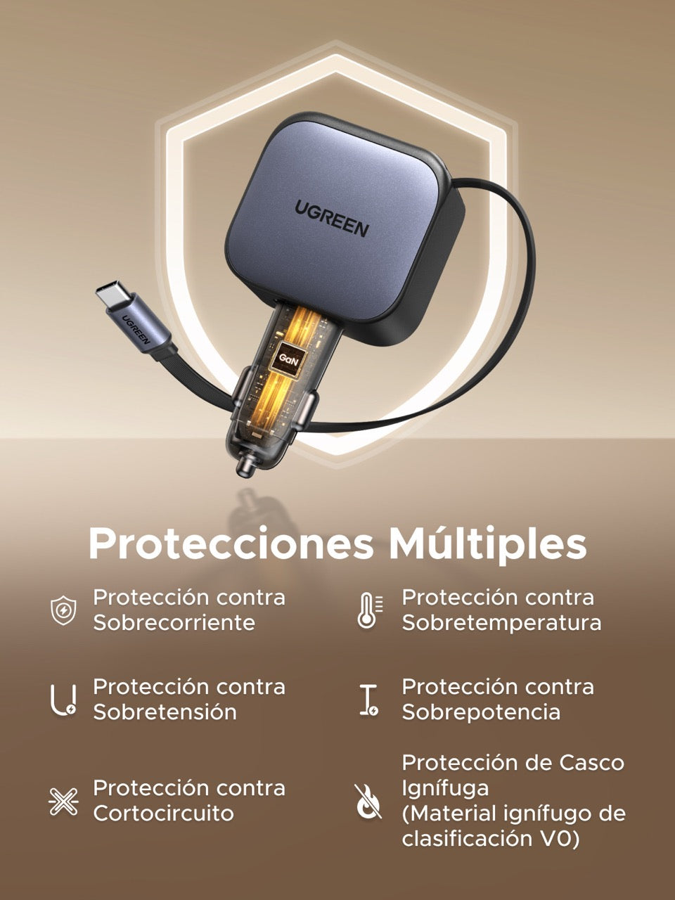 Cargador UGREEN para carro de 60W con cable retráctil-7