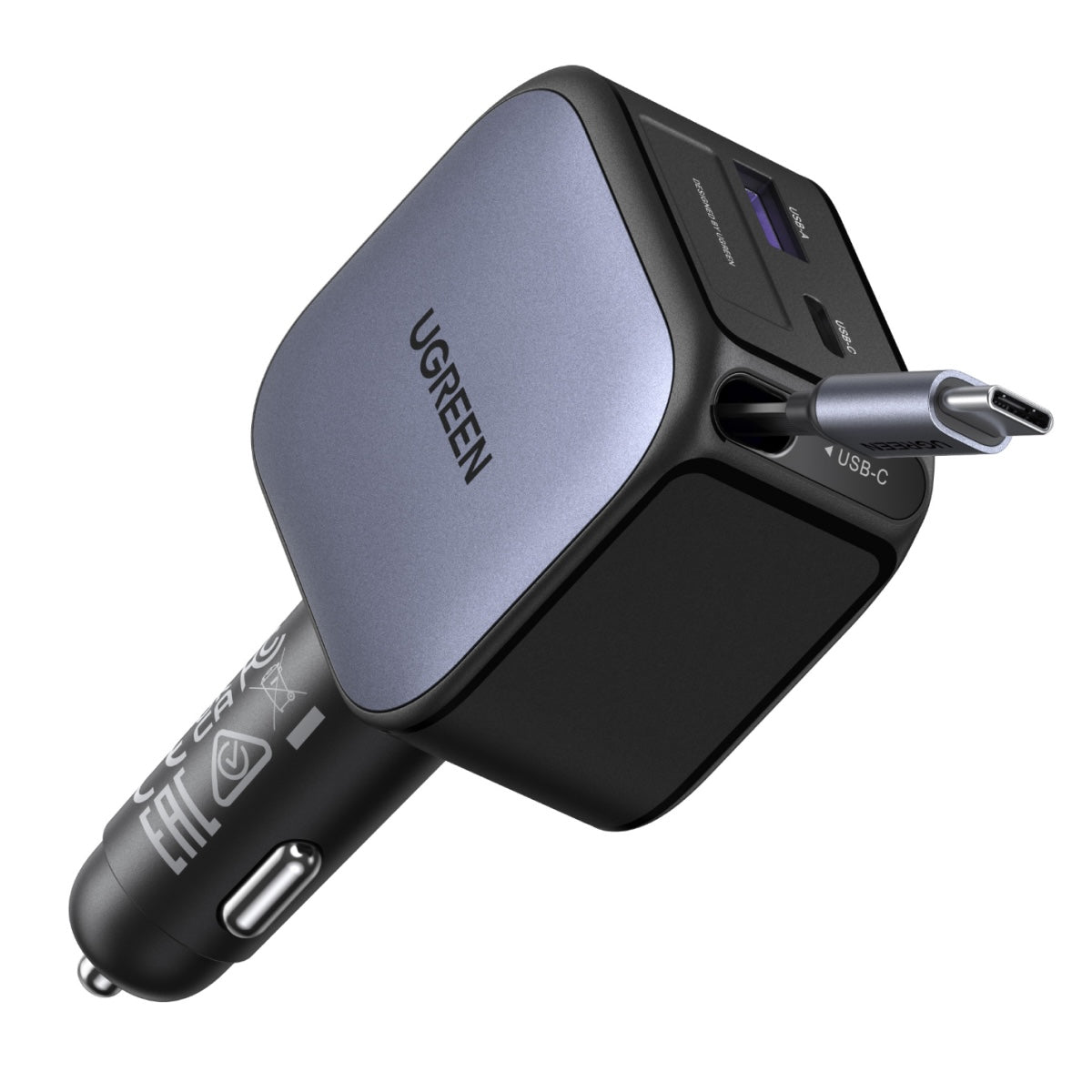 Cargador UGREEN para carro de 90W con cable retráctil