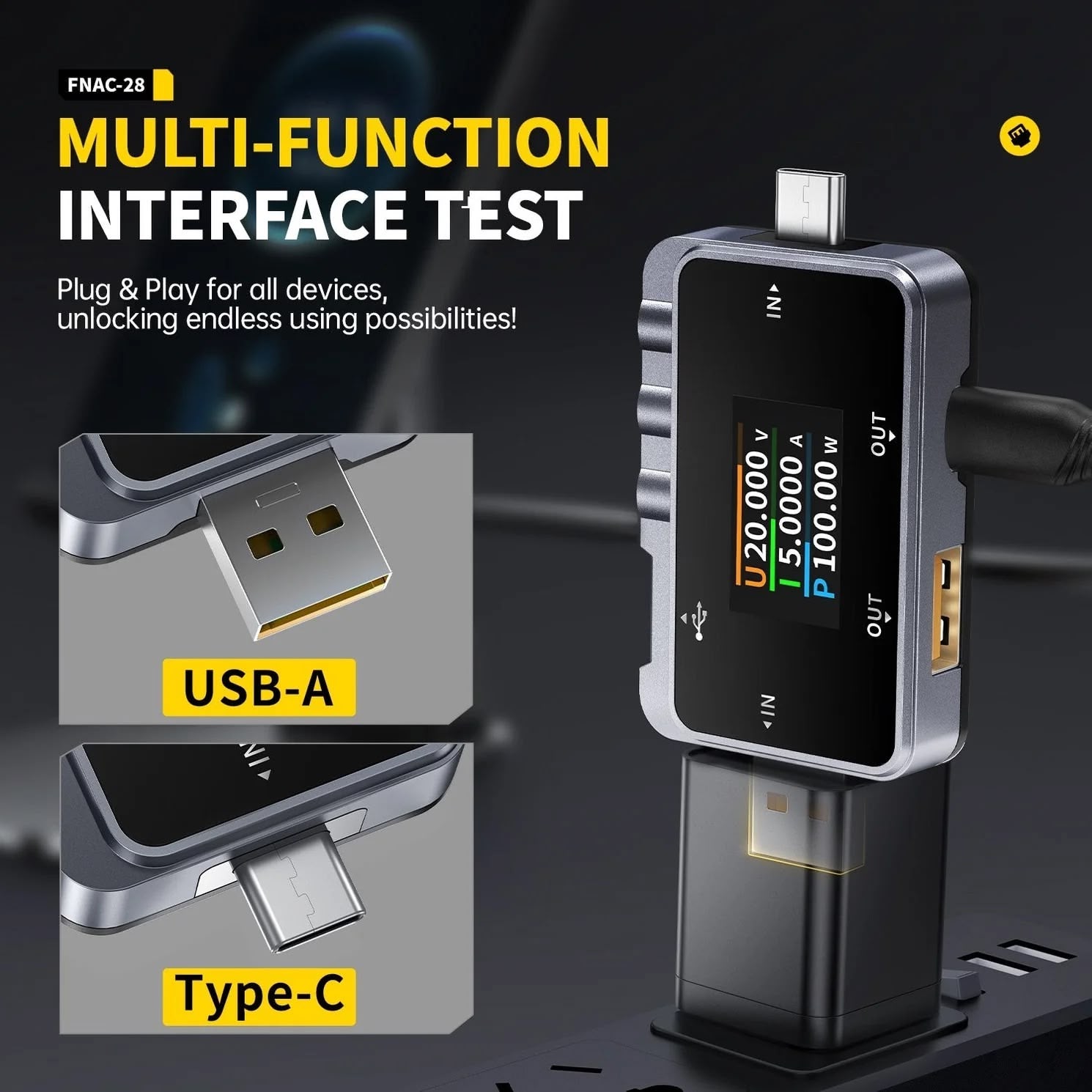 Tester USB Fnirsi FNAC USB-C y USB-A de 6.5A-4