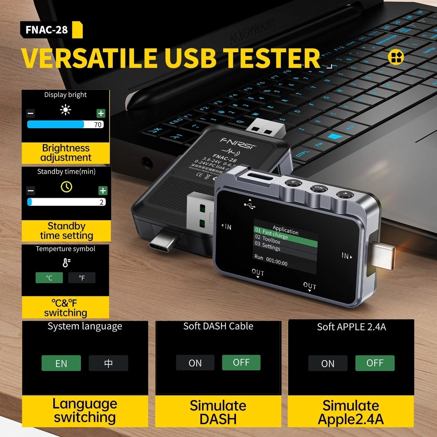 Tester USB Fnirsi FNAC USB-C y USB-A de 6.5A-6