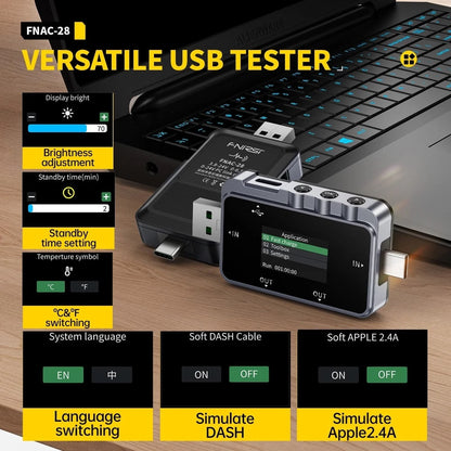 Tester USB Fnirsi FNAC USB-C y USB-A de 6.5A-6