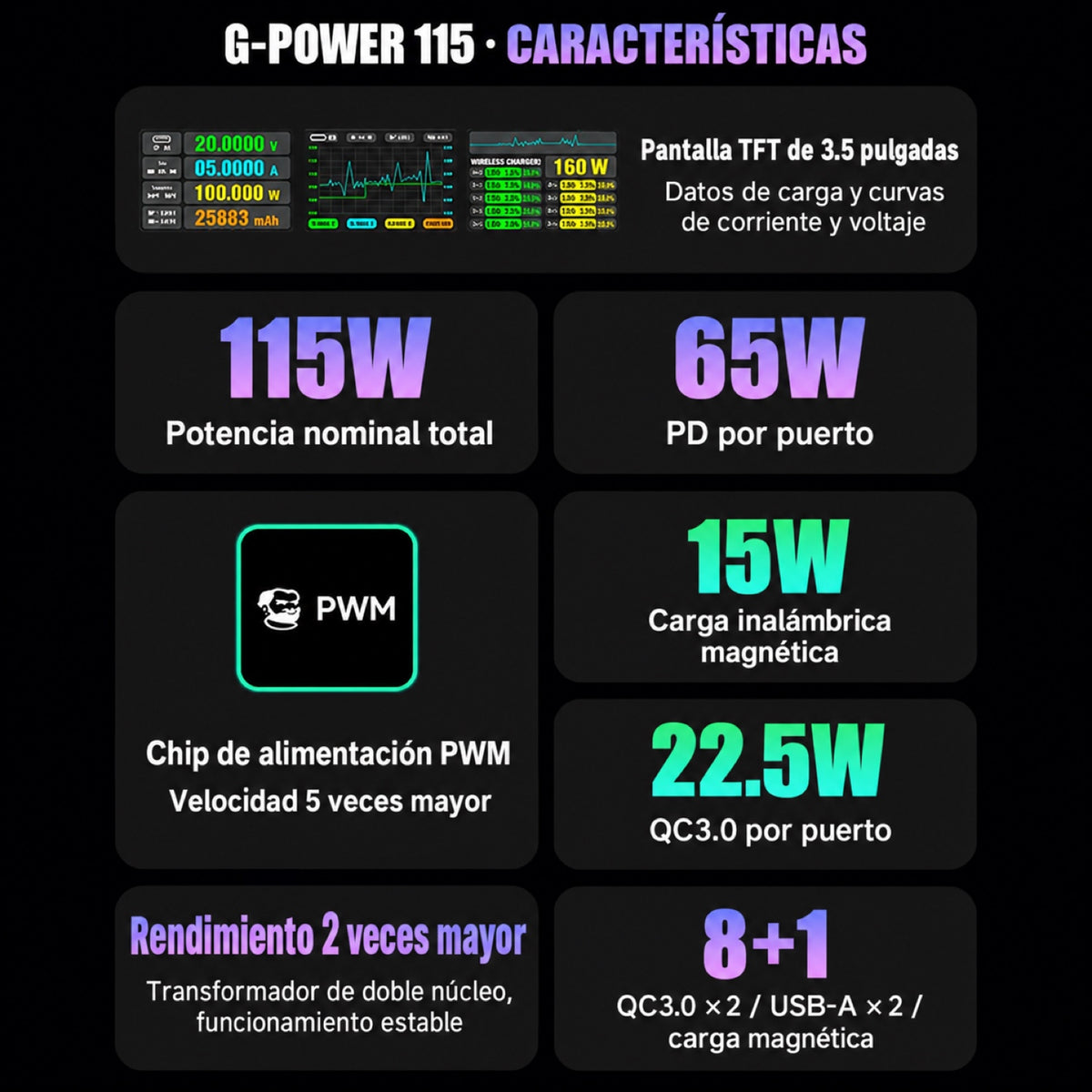 Estación de carga USB Mechanic G-Power de 115W-3