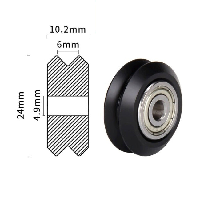 Cojinete de 5x24x10 mm con pieza de POM tipo V-3