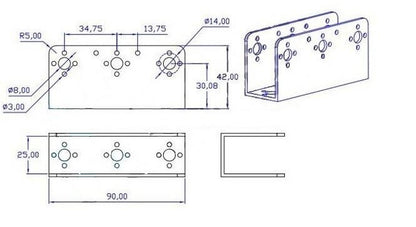Viga en U para servo MG995 o MG996R-3