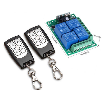Módulo RF de control remoto y relé 12V de 4 canales con dos controles-1