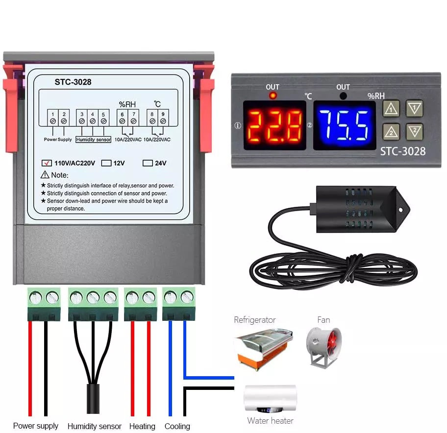 Termostato e higrostato STC-3028 de 110 a 220 VAC-3