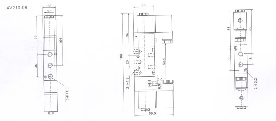 Electroválvula neumática de 24V 5 vías y 2 posiciones 4V210-08-3