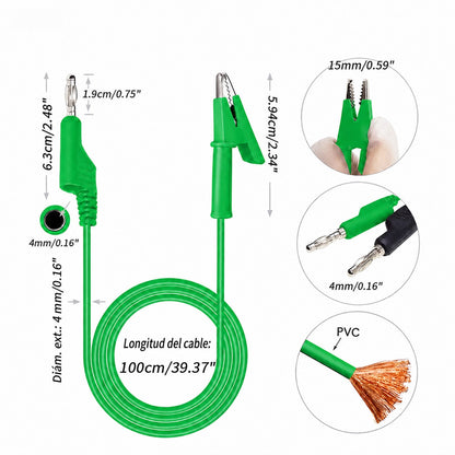 Cable de prueba de banana 4mm a lagarto de 1m - verde-2