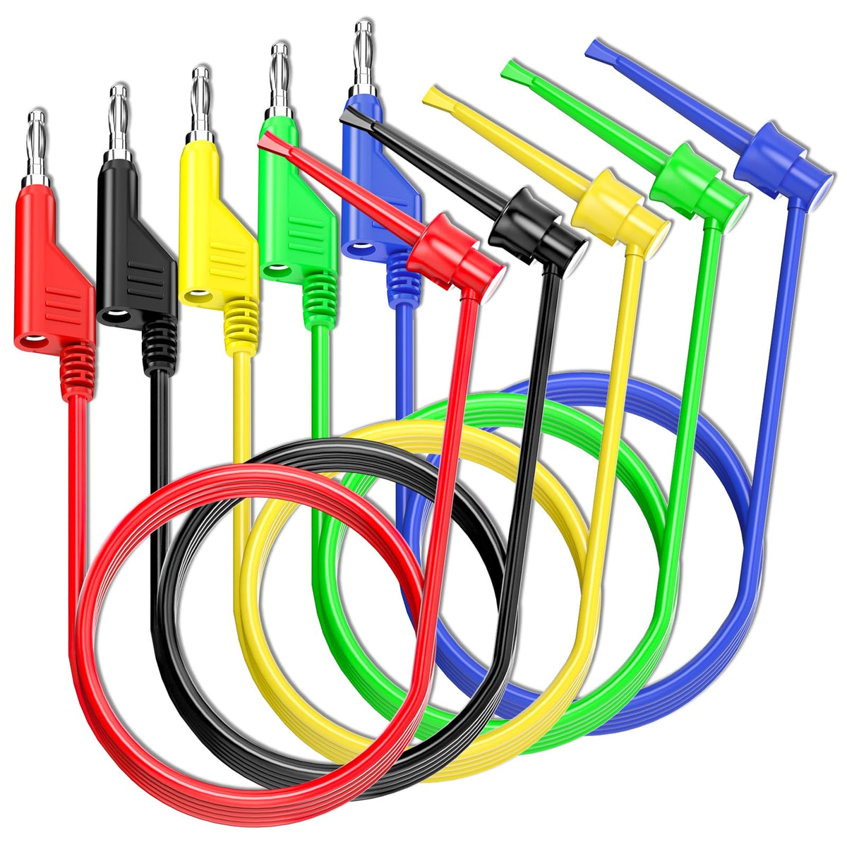 Cables de prueba de banana 4mm a gancho de 1m - 5 colores-1