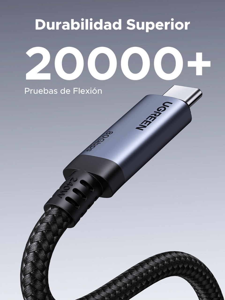 Cable USB-C trenzado UGREEN de 240W y 80Gbps - 1m-6