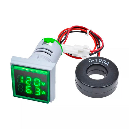 Voltímetro y amperímetro AC tipo luz piloto LED verde de 22mm-1