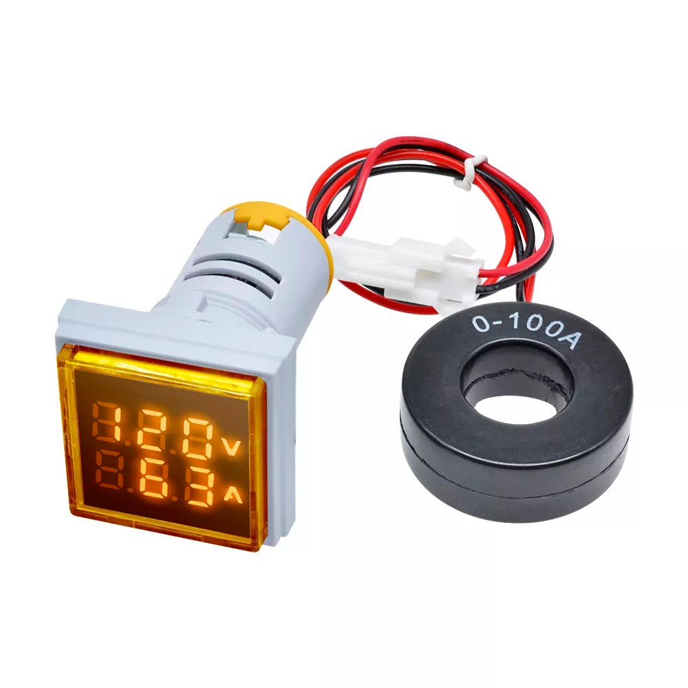 Voltímetro y amperímetro AC tipo luz piloto LED amarillo de 22mm-1