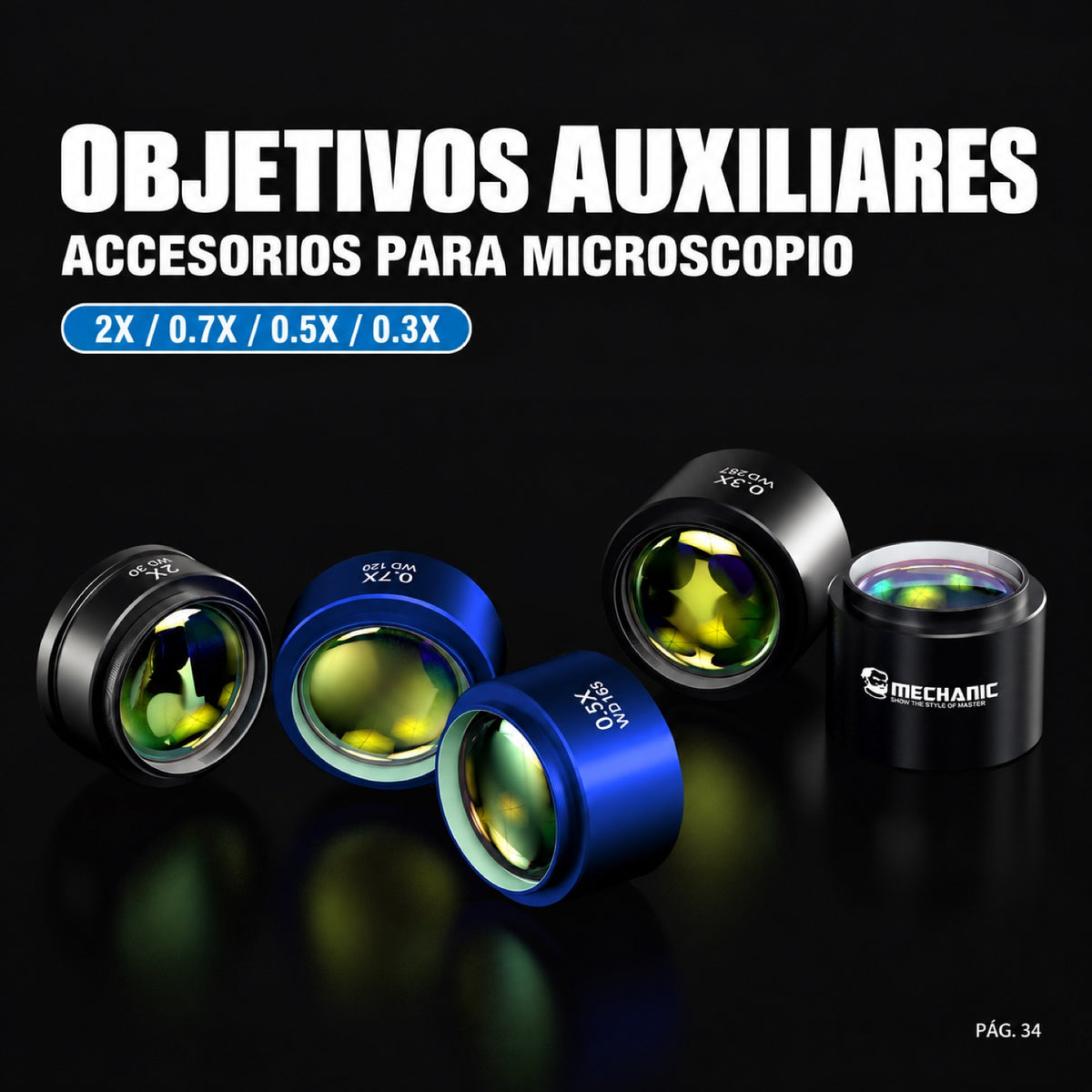 Lente auxiliar Mechanic MCN-0.5X para microscopio estéreo-2