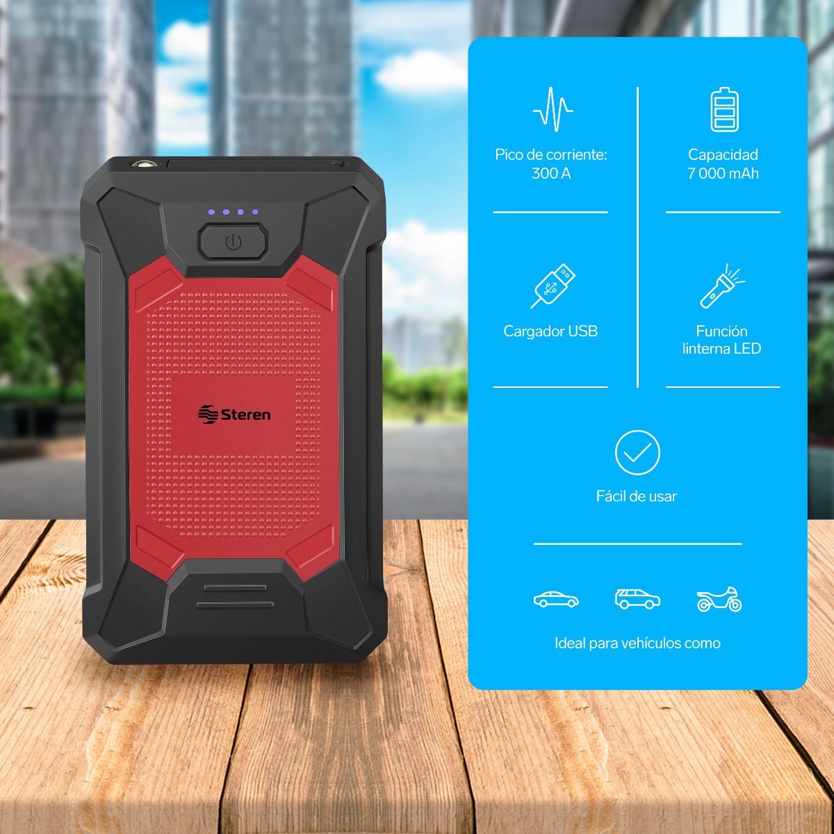 Arrancador para auto compacto, power bank y linterna LED-3