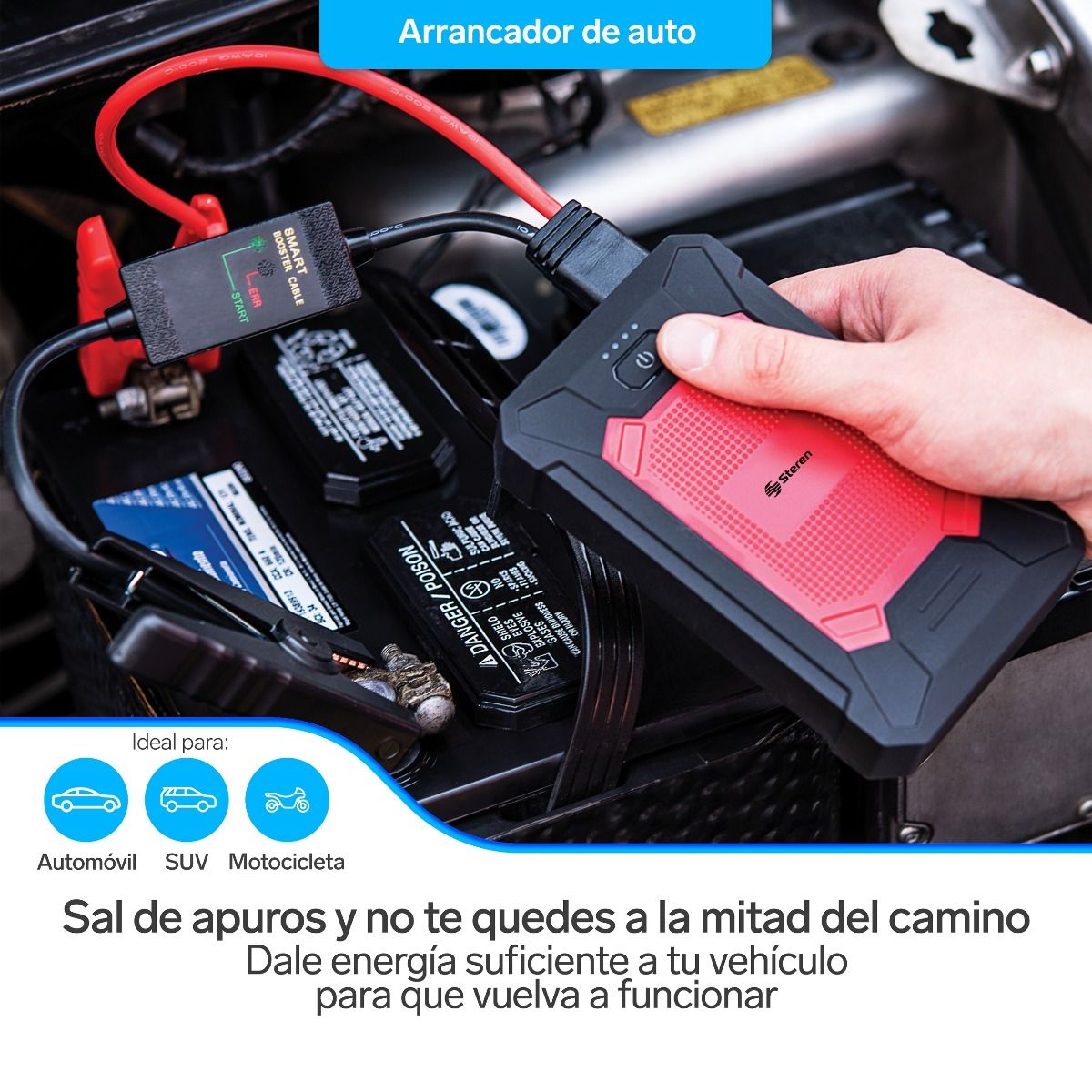 Arrancador para auto compacto, power bank y linterna LED-2