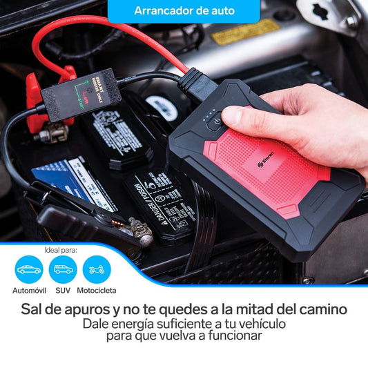 Arrancador para auto compacto, power bank y linterna LED-2