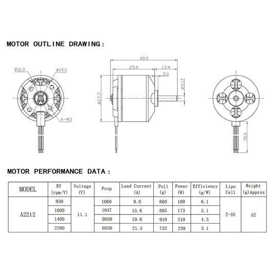 Motor brushless A2212 1000KV-2