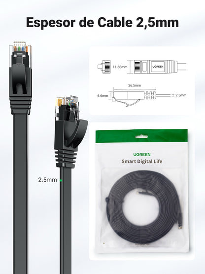 Cable de red plano UGREEN CAT 6 de 1m - negro-7