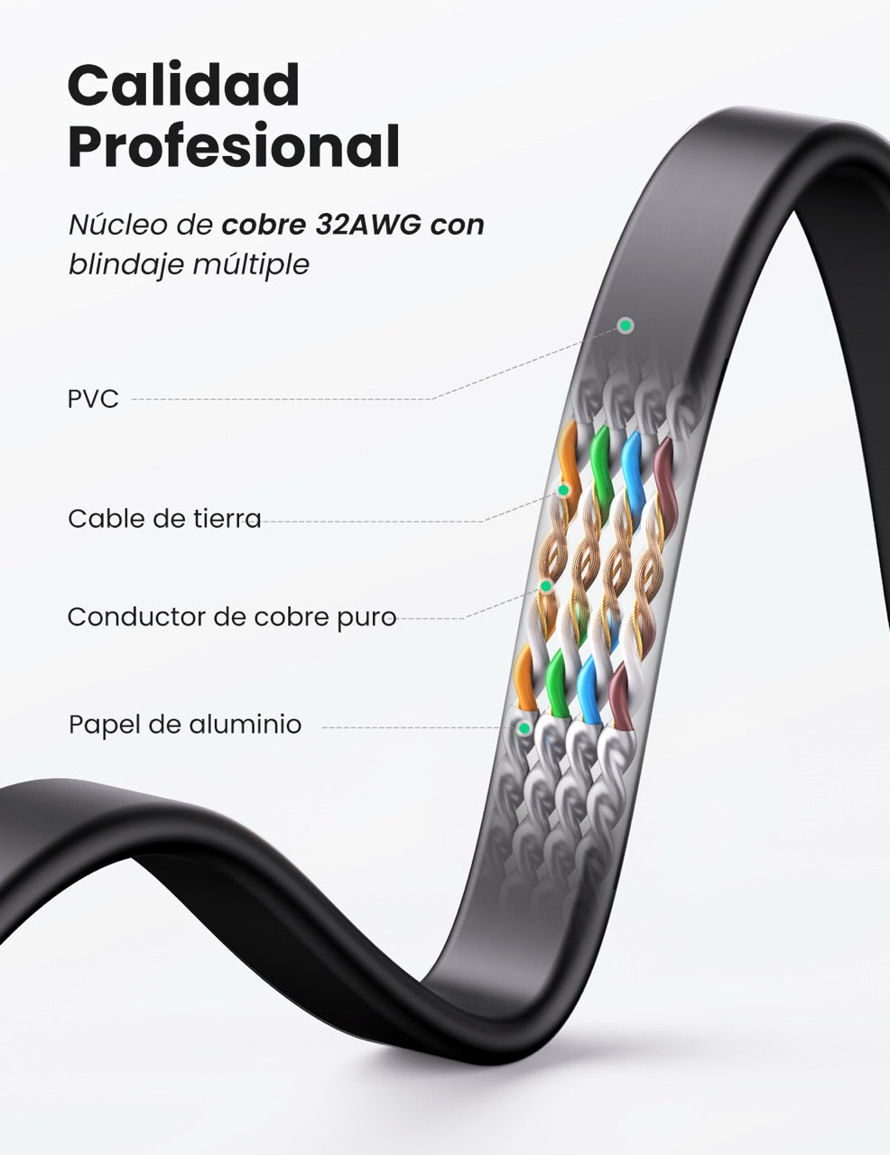 Cable de red plano UGREEN CAT 7 de 10m - negro-7