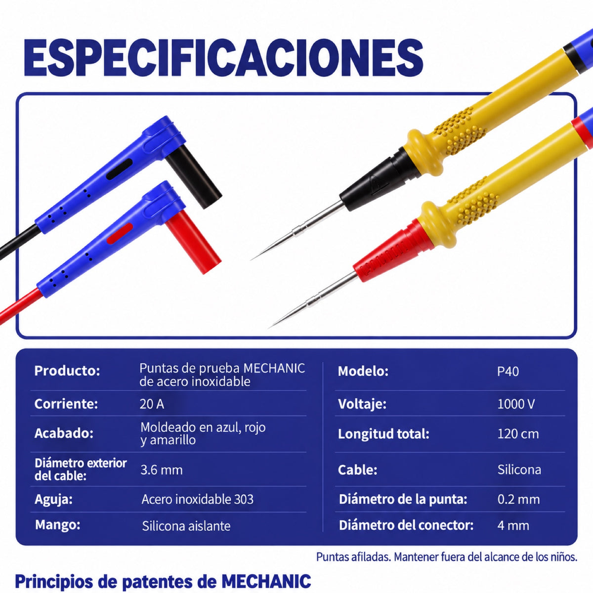 Puntas profesionales para multímetro Mechanic P40-8