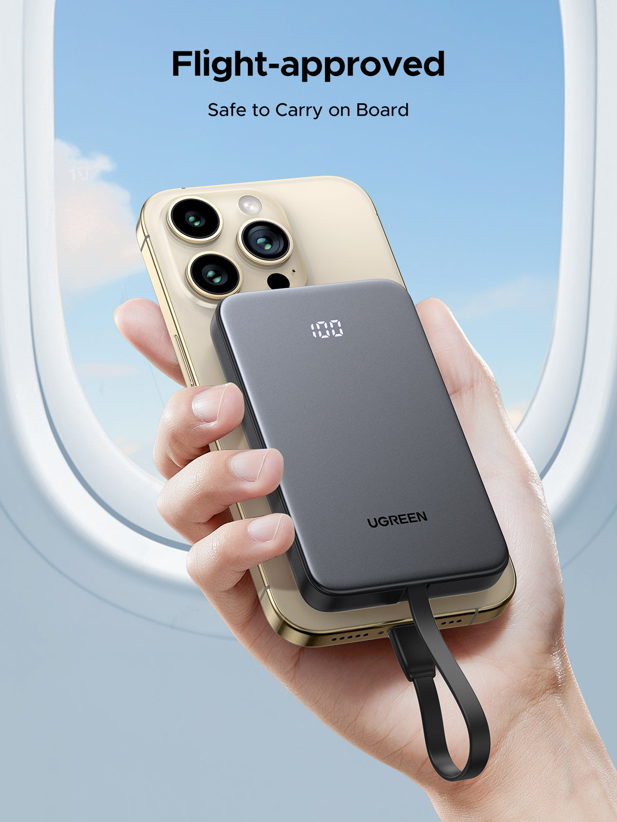 Batería portátil UGREEN con cable incorporado de 20W - 10,000 mAh