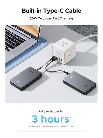 Batería portátil UGREEN con cable incorporado de 20W - 10,000 mAh