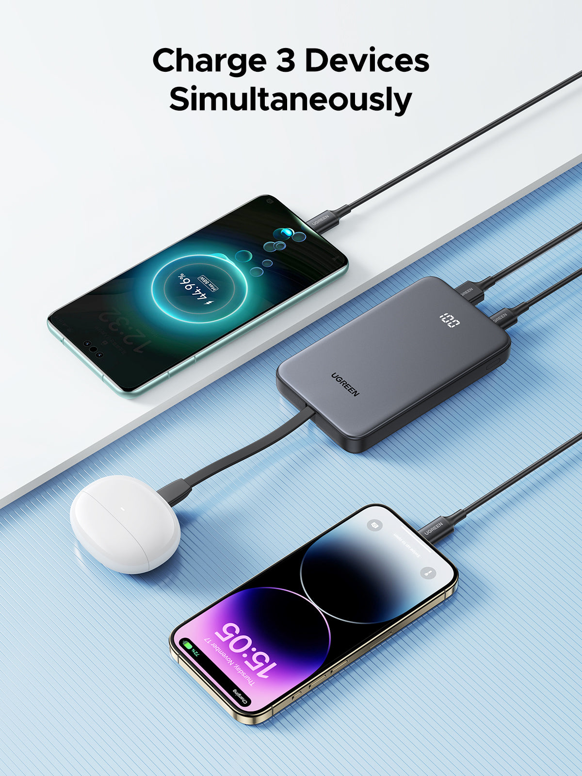 Batería portátil UGREEN con cable incorporado de 20W - 10,000 mAh