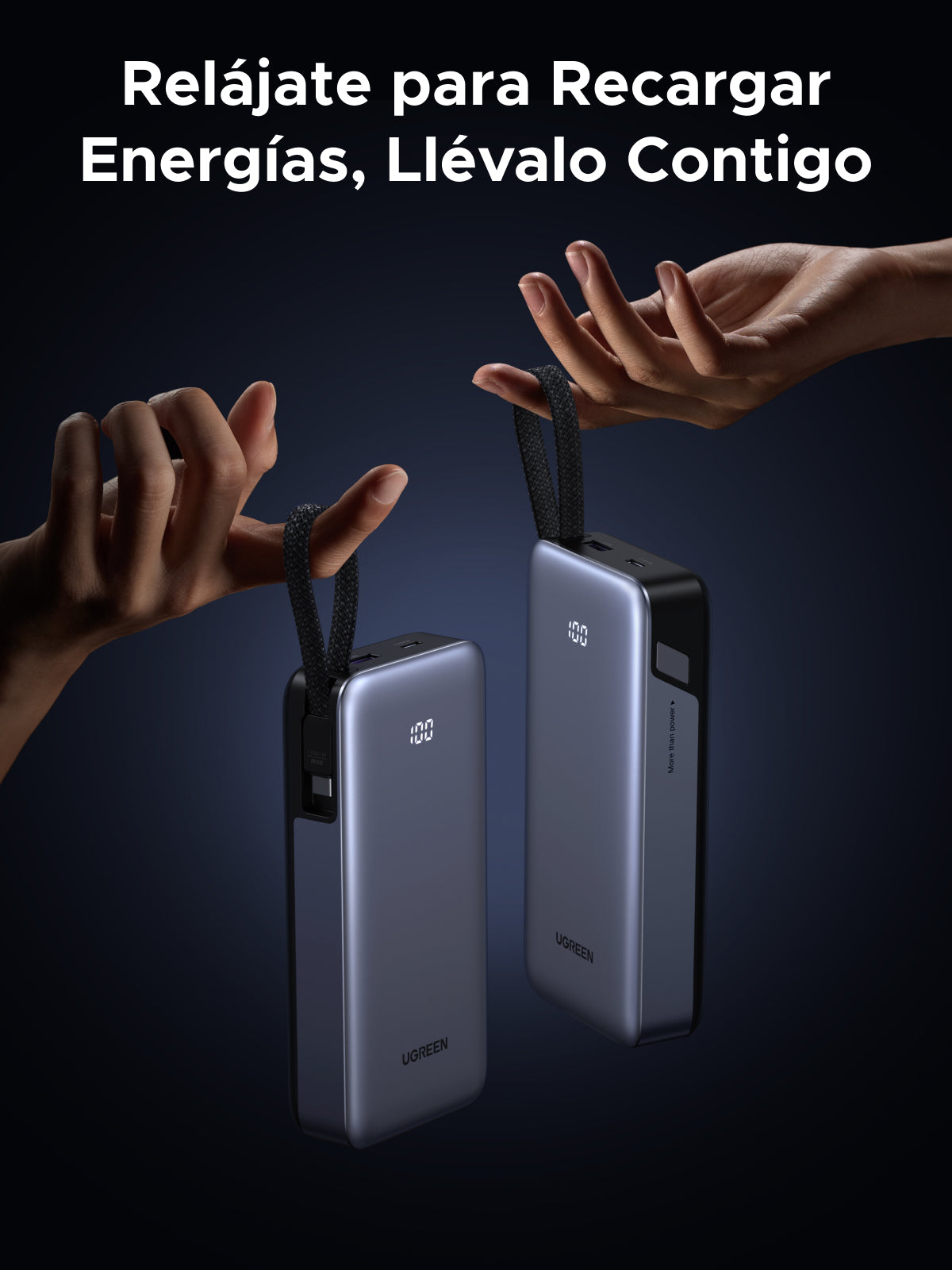 Batería portátil UGREEN con cable incorporado de 45W - 20,000 mAh