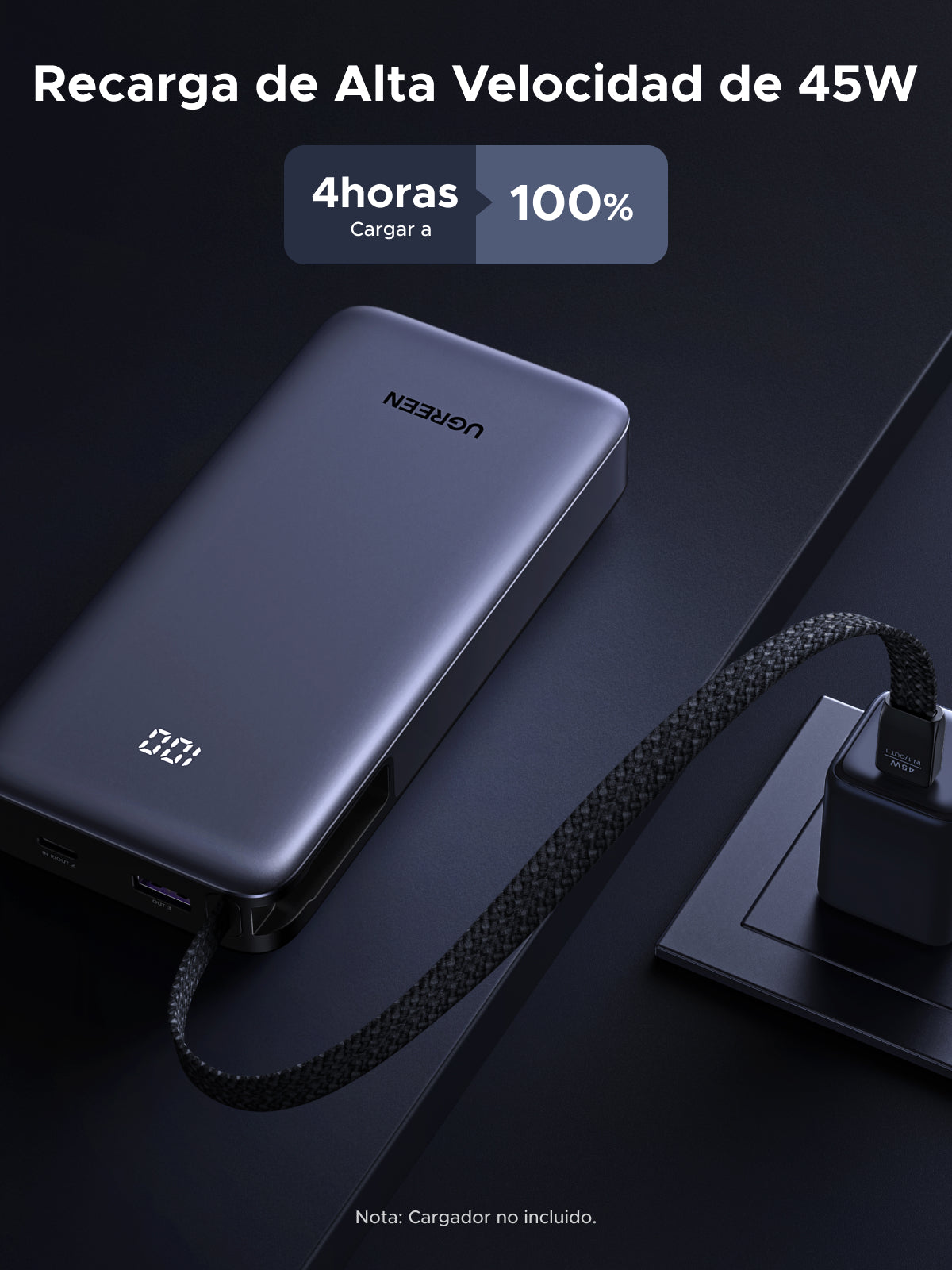 Batería portátil UGREEN con cable incorporado de 45W - 20,000 mAh