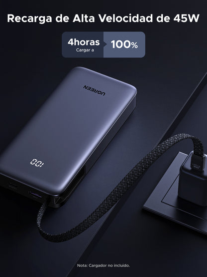 Batería portátil UGREEN con cable incorporado de 45W - 20,000 mAh