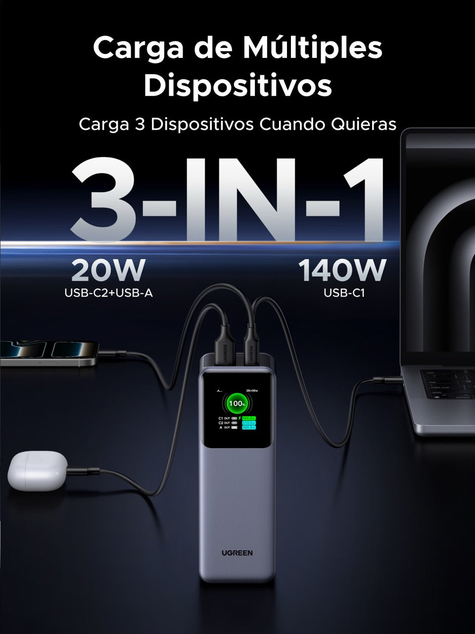 Batería portátil UGREEN de 200W - 25,000mAh-5