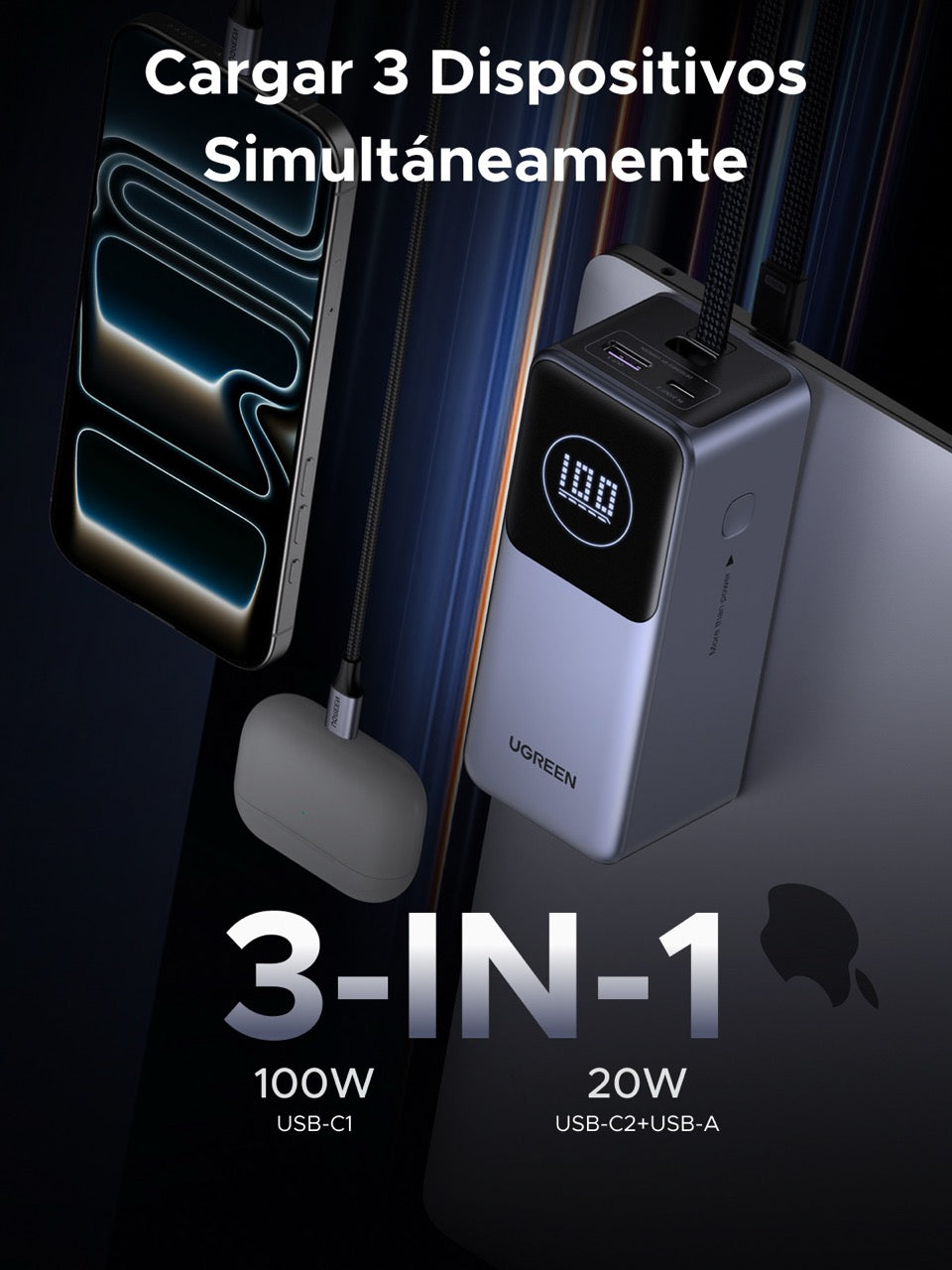 Batería portátil UGREEN con cable incorporado de 130W - 20,000mAh-9
