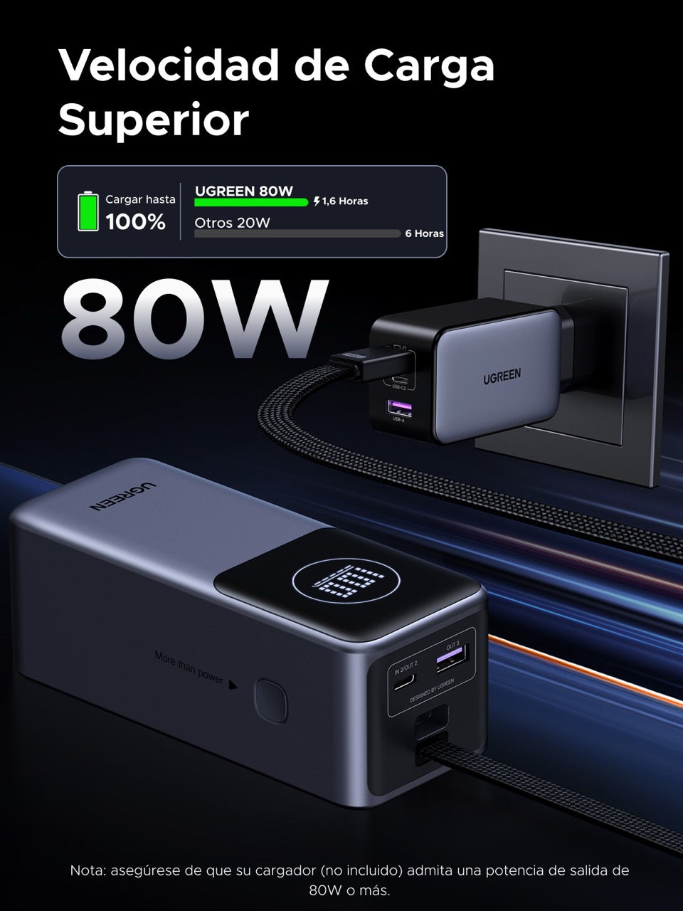Batería portátil UGREEN con cable incorporado de 130W - 20,000mAh-5