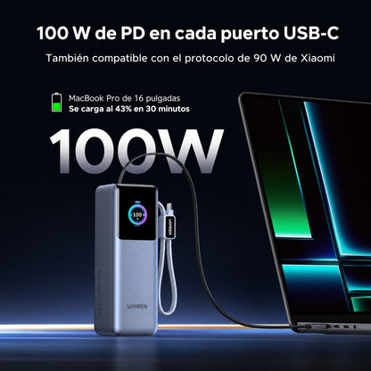 Batería portátil UGREEN con doble cable de 200W - 25,000 mAh