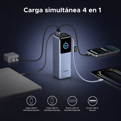 Batería portátil UGREEN con doble cable de 200W - 25,000 mAh
