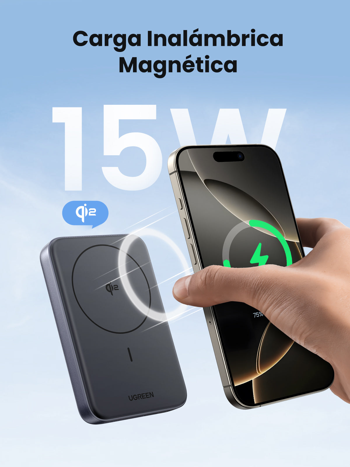 Batería portátil UGREEN inalámbrica de 15W - 10,000 mAh
