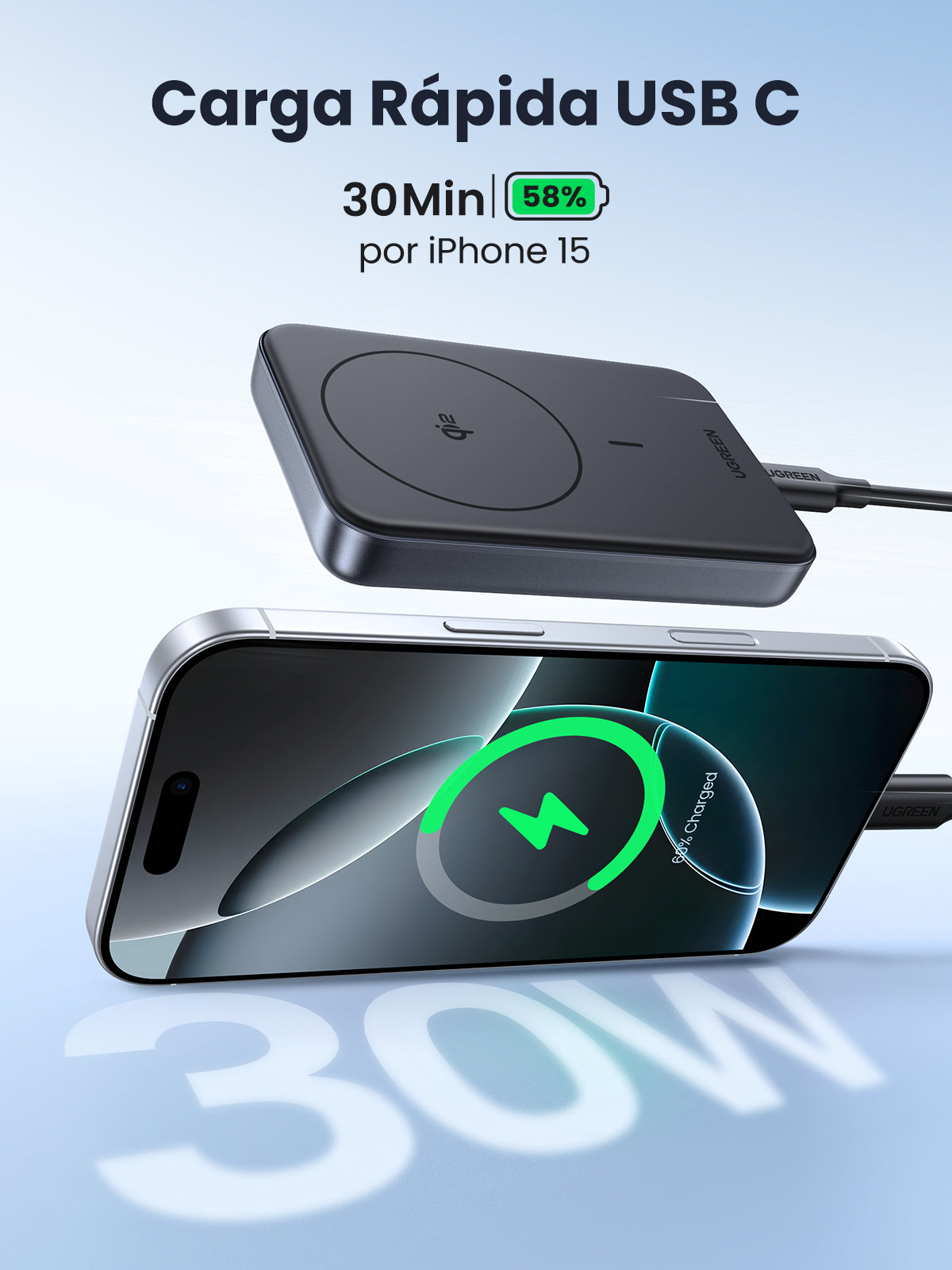 Batería portátil UGREEN inalámbrica de 15W - 10,000 mAh